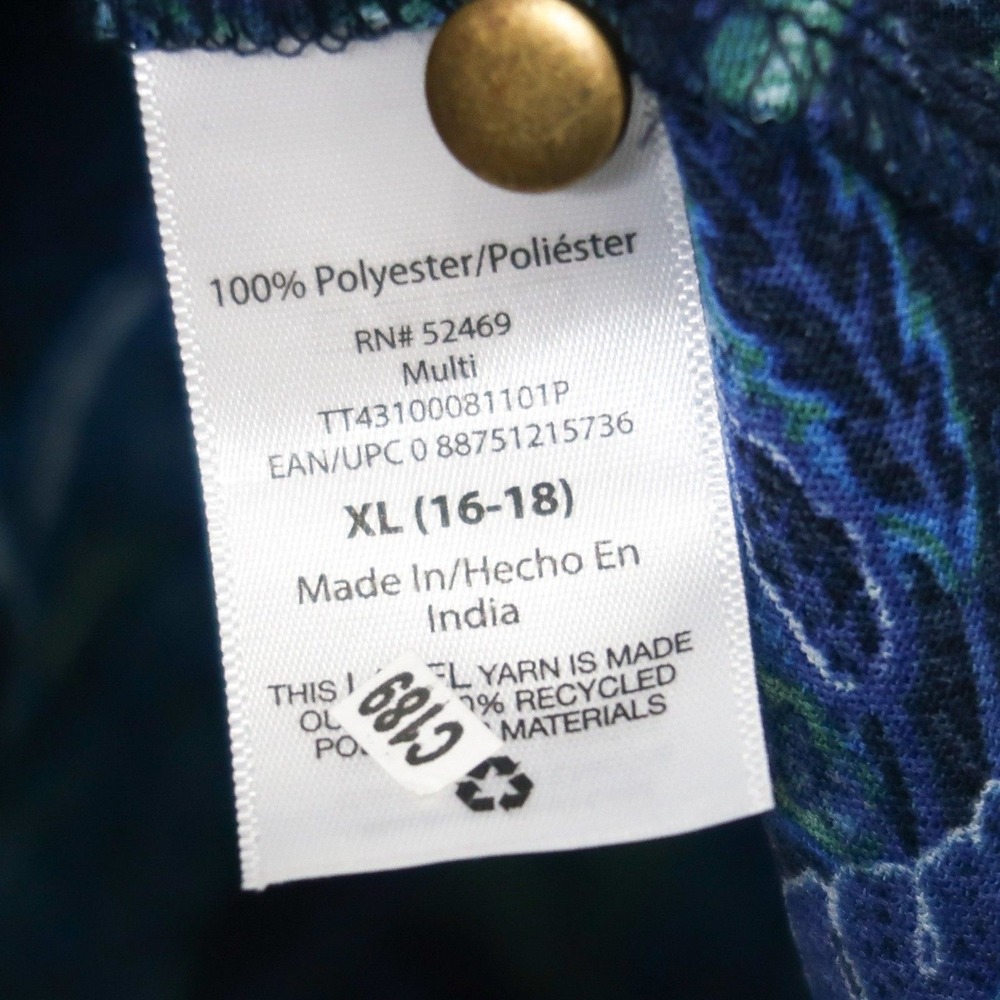 Time and Tru Womens Mini Dress Size XL 16-18 Blue Green‎ Paisley Long Sleeve - Picture 6 of 8